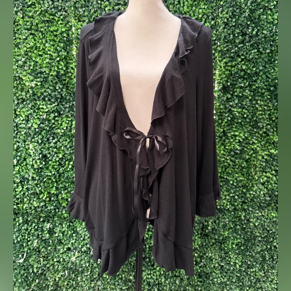 Venezia Black Ruffled Open-Front Cardigan